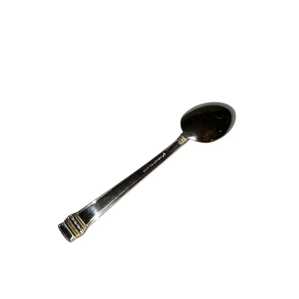 Lenox Hancock Oval Soup Spoon Glossy Silver w/ Gold Accents NOS 18/8 Stainless